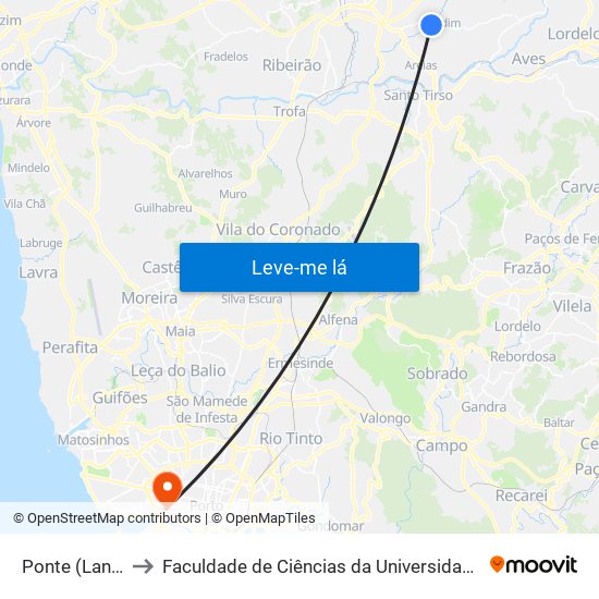 Ponte (Landim) to Faculdade de Ciências da Universidade do Porto map