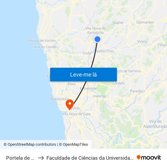 Portela de Baixo to Faculdade de Ciências da Universidade do Porto map