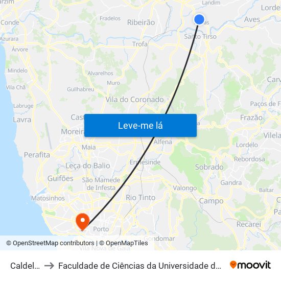 Caldelas to Faculdade de Ciências da Universidade do Porto map