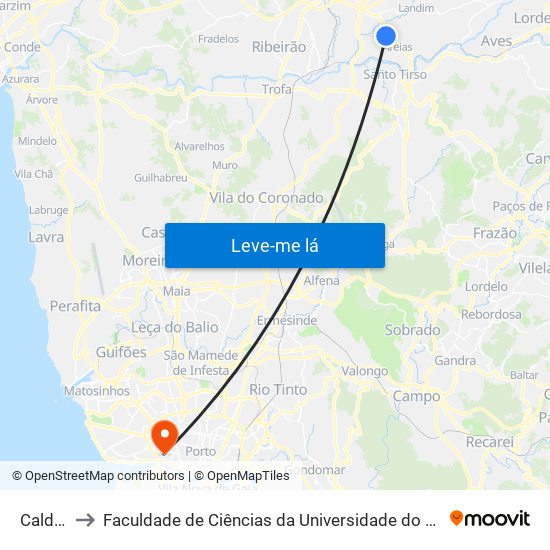 Caldas to Faculdade de Ciências da Universidade do Porto map