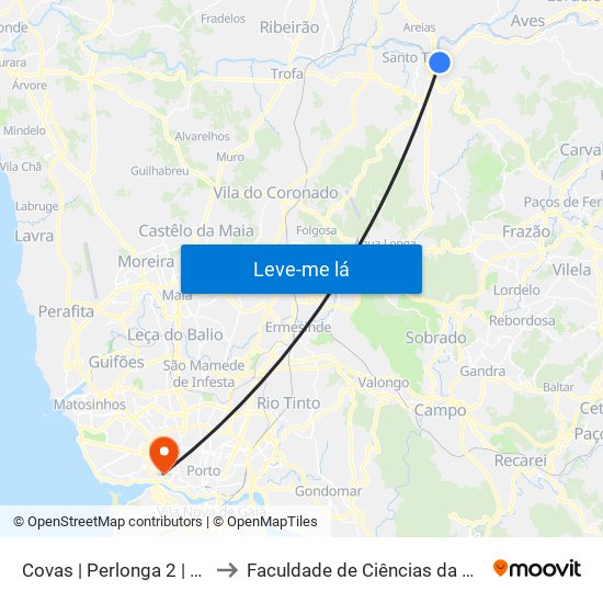 Covas | Perlonga 2 | Casa de Repouso to Faculdade de Ciências da Universidade do Porto map