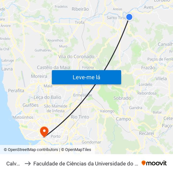 Calvelo to Faculdade de Ciências da Universidade do Porto map