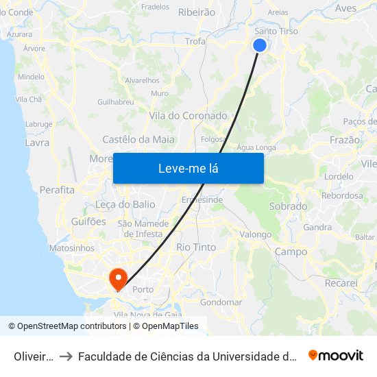 Oliveiras to Faculdade de Ciências da Universidade do Porto map