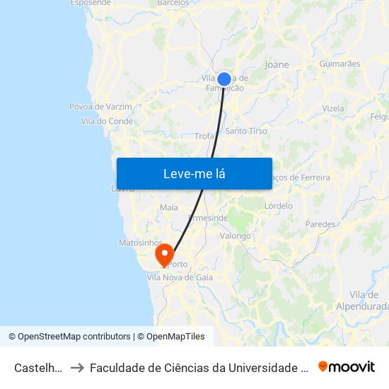 Castelhana to Faculdade de Ciências da Universidade do Porto map