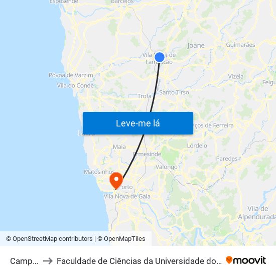 Campos to Faculdade de Ciências da Universidade do Porto map