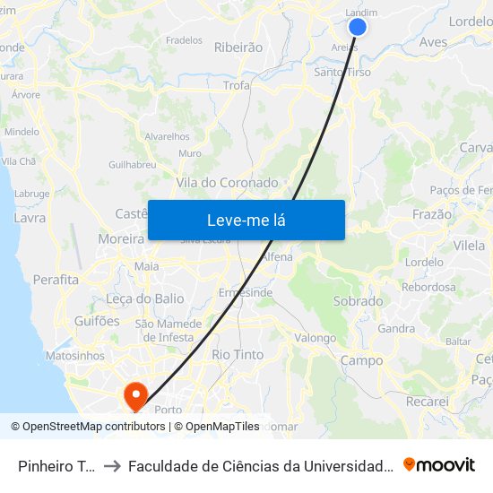 Pinheiro Torto to Faculdade de Ciências da Universidade do Porto map