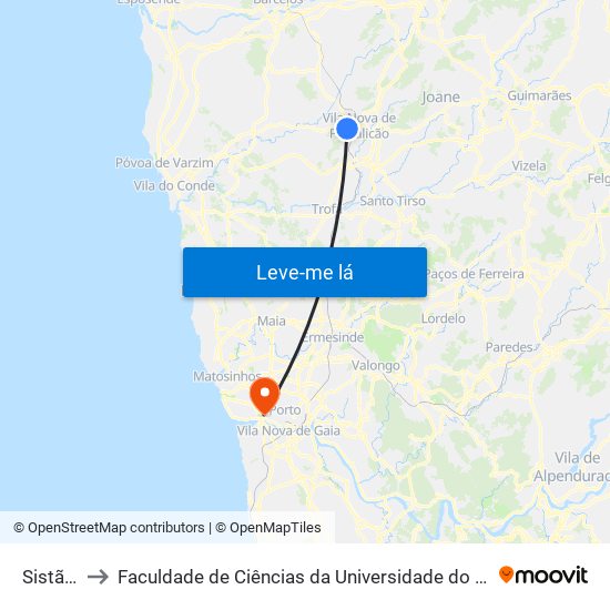 Sistães to Faculdade de Ciências da Universidade do Porto map