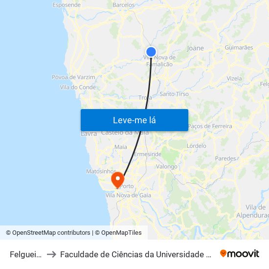 Felgueiras to Faculdade de Ciências da Universidade do Porto map