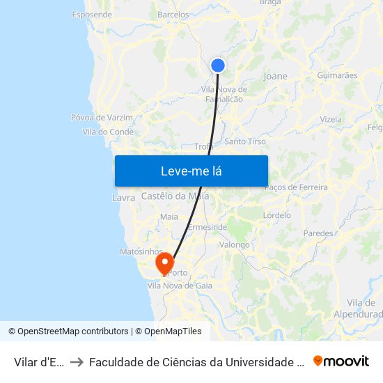 Vilar d'Este to Faculdade de Ciências da Universidade do Porto map