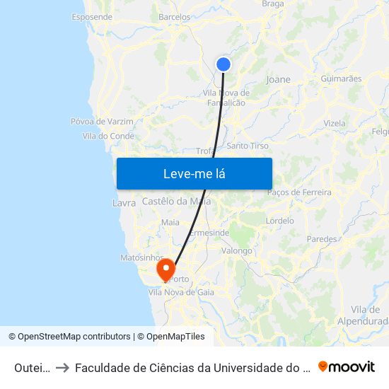 Outeiro to Faculdade de Ciências da Universidade do Porto map