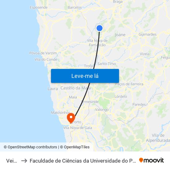 Veiga to Faculdade de Ciências da Universidade do Porto map