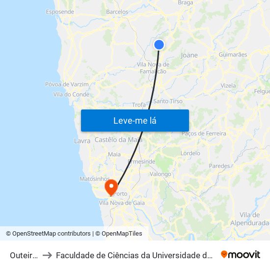 Outeiros to Faculdade de Ciências da Universidade do Porto map