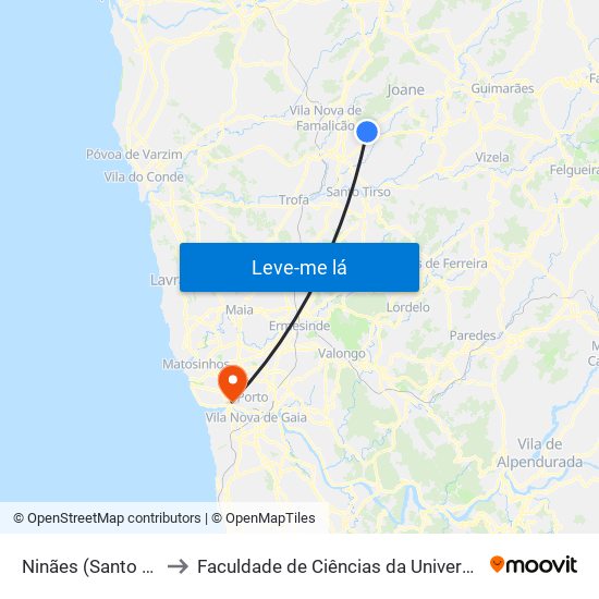 Ninães (Santo Estêvão) to Faculdade de Ciências da Universidade do Porto map
