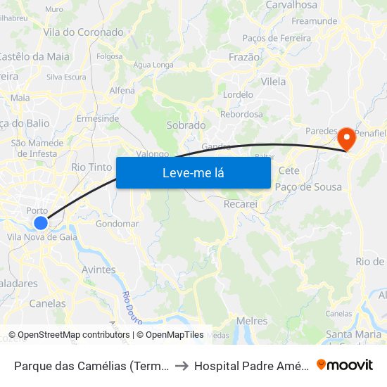 Parque das Camélias (Terminal) to Hospital Padre Américo map