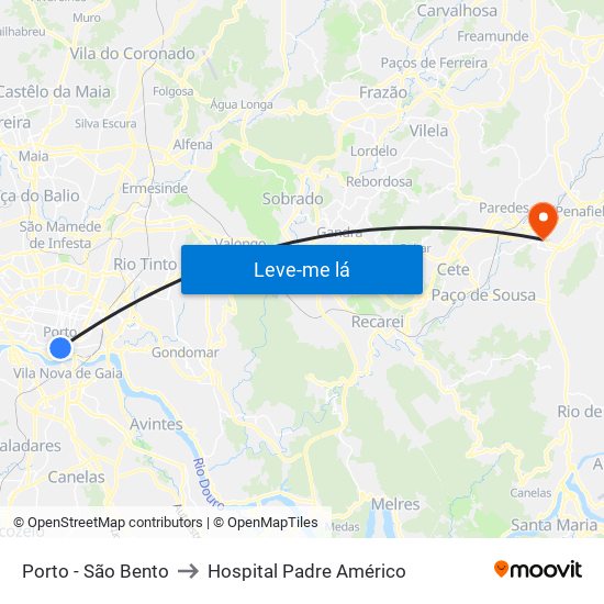 Porto - São Bento to Hospital Padre Américo map