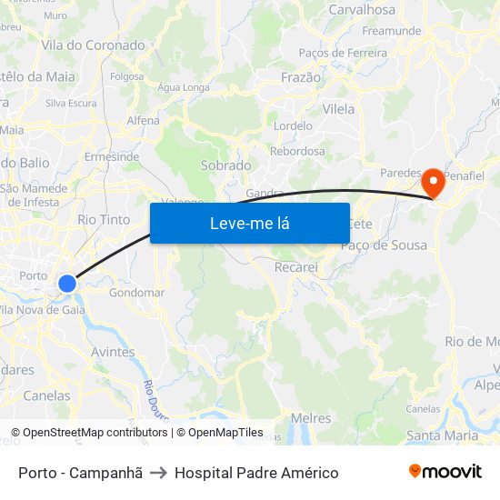 Porto - Campanhã to Hospital Padre Américo map