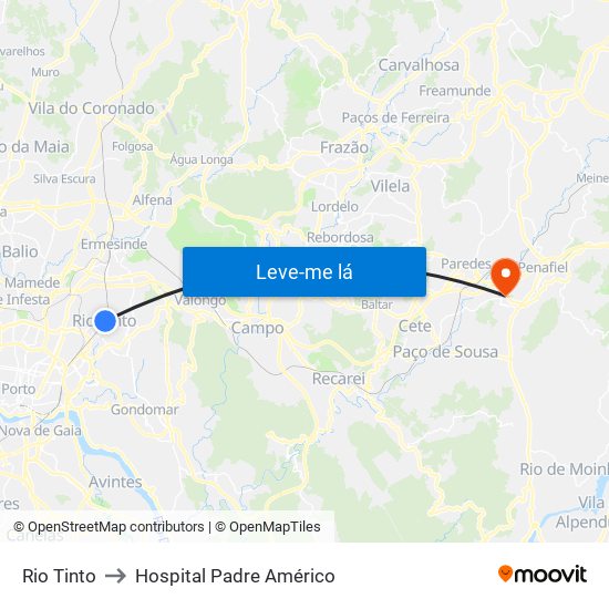 Rio Tinto to Hospital Padre Américo map