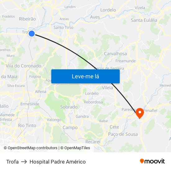 Trofa to Hospital Padre Américo map