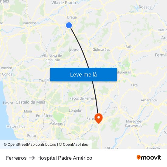 Ferreiros to Hospital Padre Américo map