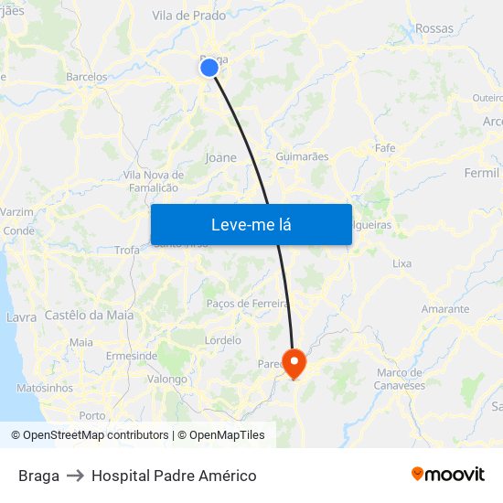 Braga to Hospital Padre Américo map