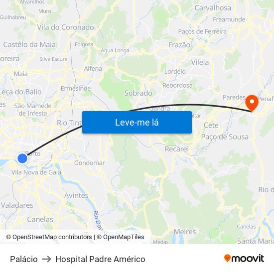 Palácio to Hospital Padre Américo map