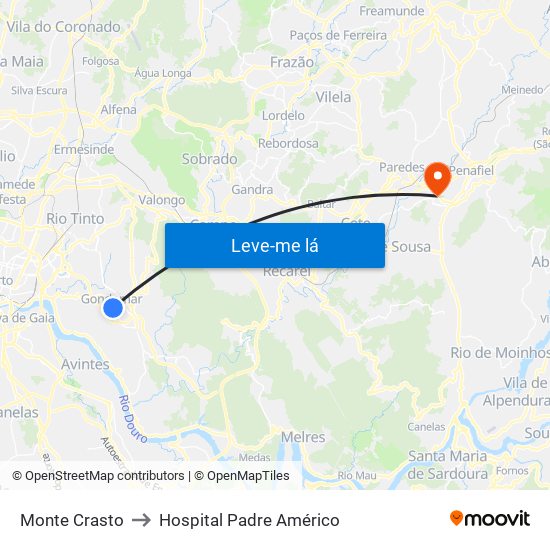 Monte Crasto to Hospital Padre Américo map