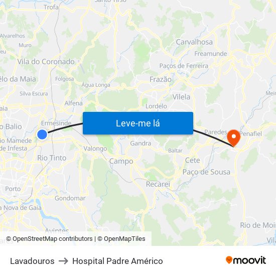 Lavadouros to Hospital Padre Américo map