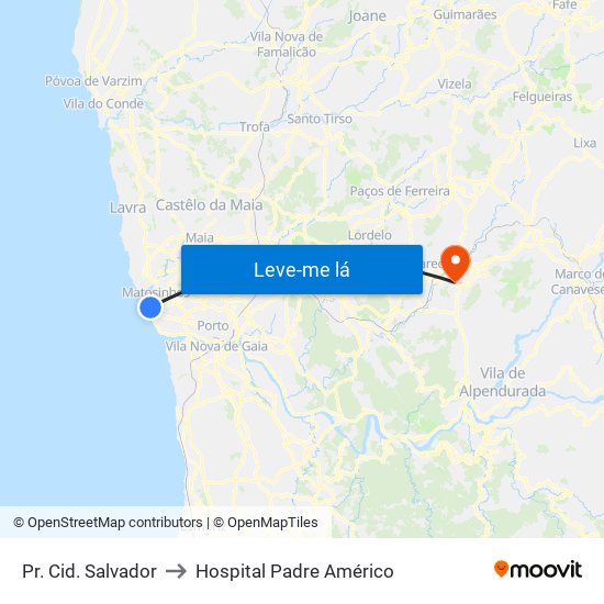 Pr. Cid. Salvador to Hospital Padre Américo map
