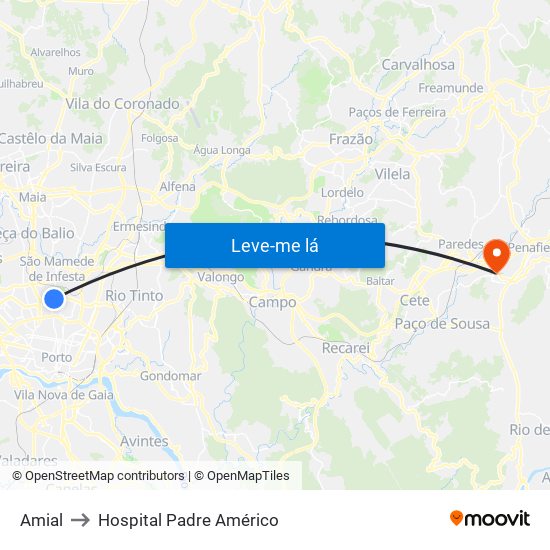 Amial to Hospital Padre Américo map