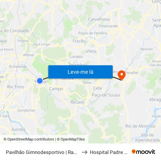 Pavilhão Gimnodesportivo | Ramalho Ortigão to Hospital Padre Américo map