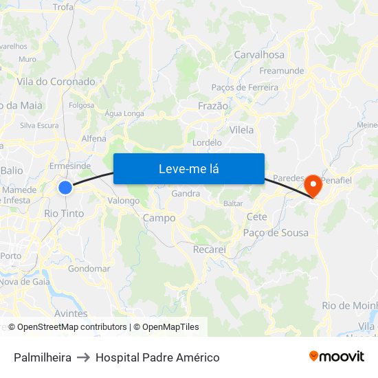 Palmilheira to Hospital Padre Américo map