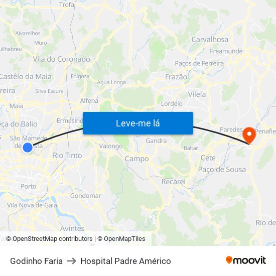 Godinho Faria to Hospital Padre Américo map