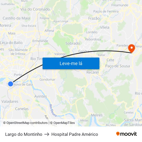 Largo do Montinho to Hospital Padre Américo map