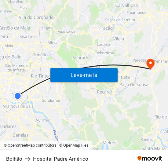 Bolhão to Hospital Padre Américo map
