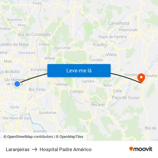 Laranjeiras to Hospital Padre Américo map