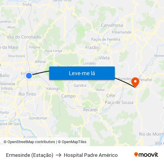 Ermesinde (Estação) to Hospital Padre Américo map