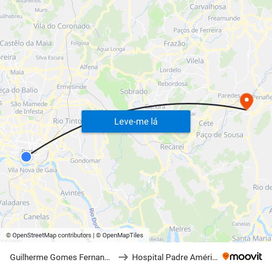 Guilherme Gomes Fernandes to Hospital Padre Américo map