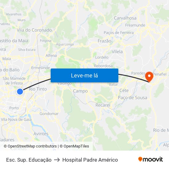 Esc. Sup. Educação to Hospital Padre Américo map