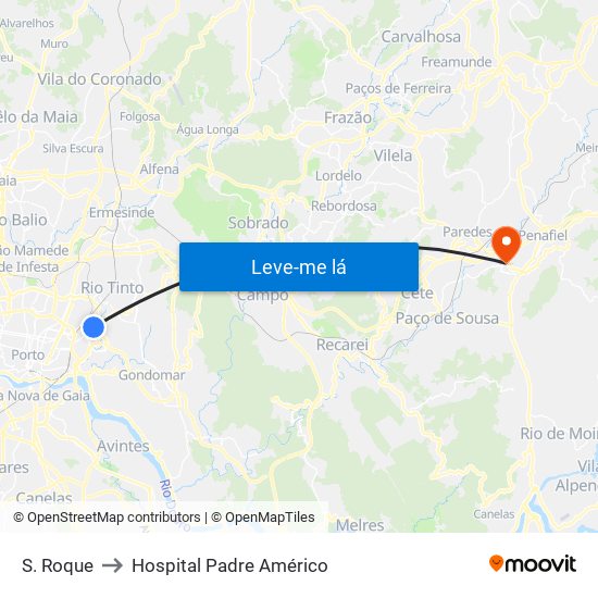 S. Roque to Hospital Padre Américo map