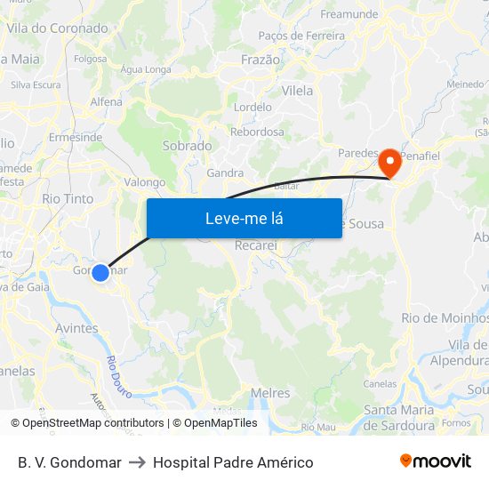 B. V. Gondomar to Hospital Padre Américo map