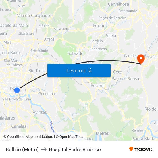 Bolhão (Metro) to Hospital Padre Américo map