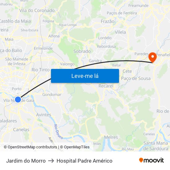 Jardim do Morro to Hospital Padre Américo map