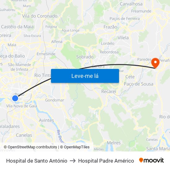 Hospital de Santo António to Hospital Padre Américo map