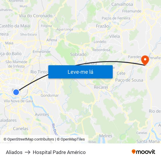 Aliados to Hospital Padre Américo map