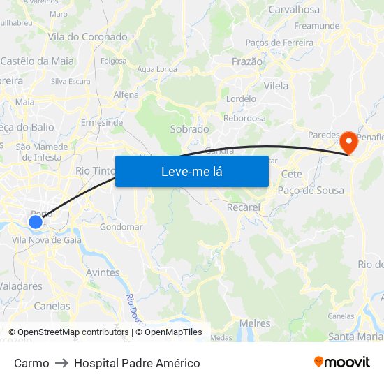 Carmo to Hospital Padre Américo map