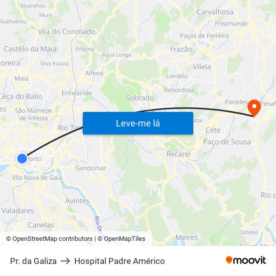 Pr. da Galiza to Hospital Padre Américo map