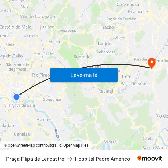 Praça Filipa de Lencastre to Hospital Padre Américo map