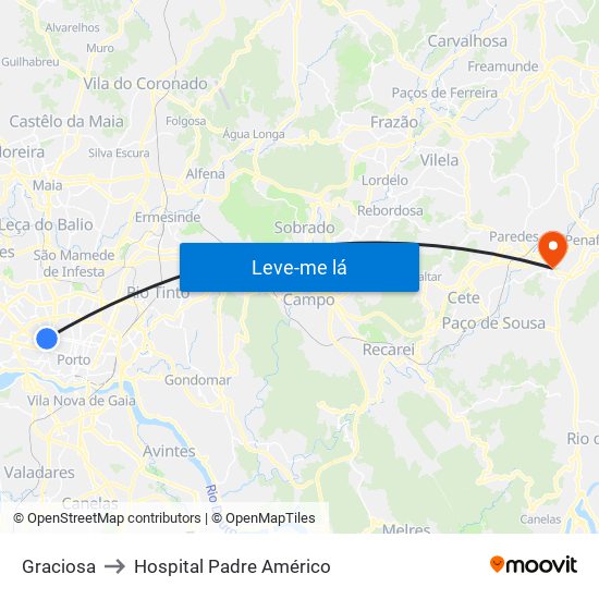 Graciosa to Hospital Padre Américo map