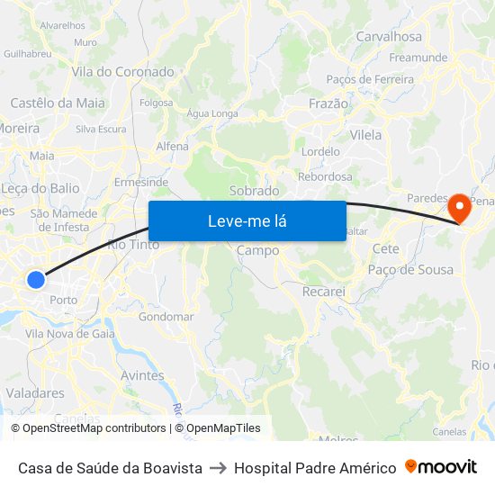 Casa de Saúde da Boavista to Hospital Padre Américo map