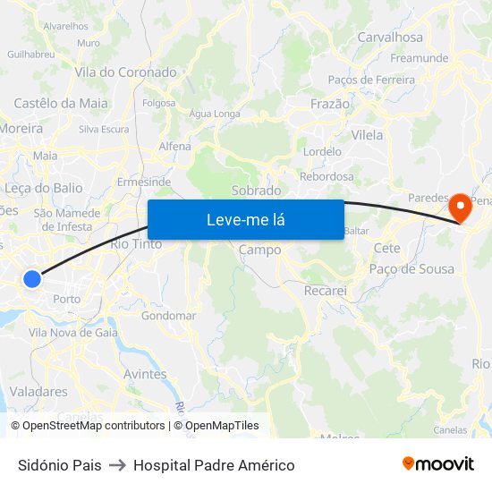 Sidónio Pais to Hospital Padre Américo map